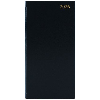 5 Star Slim Portrait Desk Diary, Week To View, Black, 2026