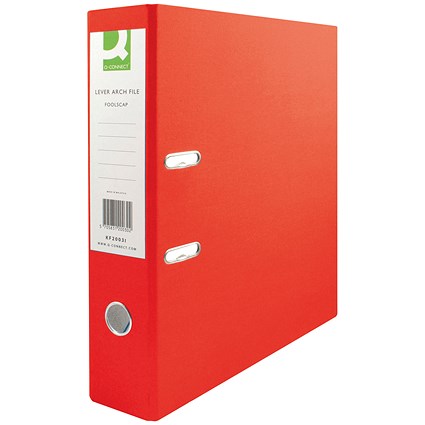 Q-Connect A4 Lever Arch Files, 70mm Spine, Plastic, Red, Pack of 10