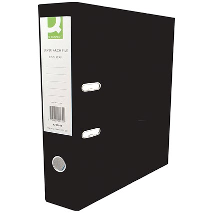 Q-Connect Foolscap Lever Arch Files, Plastic, Black, Pack of 10