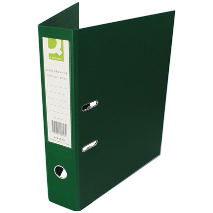 Q-Connect Foolscap Lever Arch Files, 70mm Spine, Plastic, Green, Pack of 10 Q-Connect Foolscap Lever Arch Files, 70mm Spine, Plastic, Green, Pack of 10