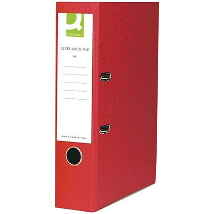 Q-Connect Foolscap Recycled Lever Arch Files, 70mm Spine, Red, Pack of 10 Q-Connect Foolscap Recycled Lever Arch Files, 70mm Spine, Red, Pack of 10