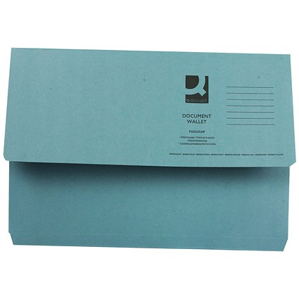 Q-Connect Document Wallets, 285gsm, Foolscap, Blue, Pack of 50 Q-Connect Document Wallets, 285gsm, Foolscap, Blue, Pack of 50