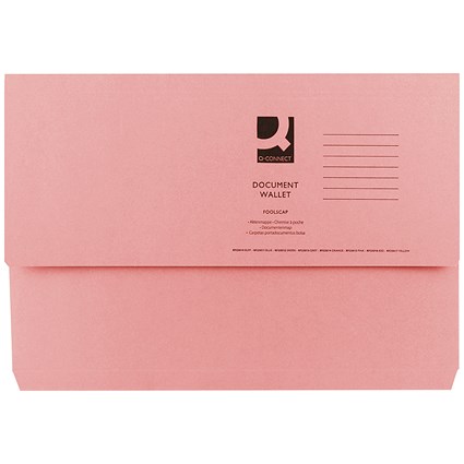 Q-Connect Document Wallets, 285gsm, Foolscap, Pink, Pack of 50