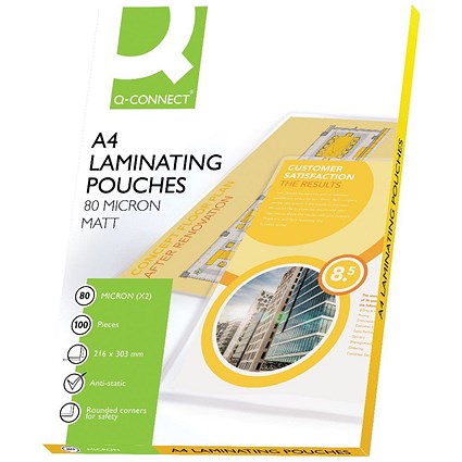 Q-Connect A4 Laminating Pouches, 160 Microns, Matt, Pack of 100