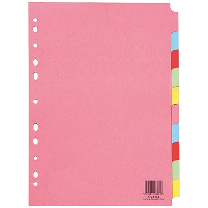 Q-Connect Subject Dividers, 10-Part, Blank Multicolour Tabs, A4, Multicolour, Pack of 25