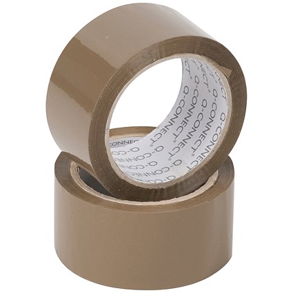 Q-Connect Packaging Tape, Buff, 50mmx66m, Pack of 6 Q-Connect Packaging Tape, Buff, 50mmx66m, Pack of 6
