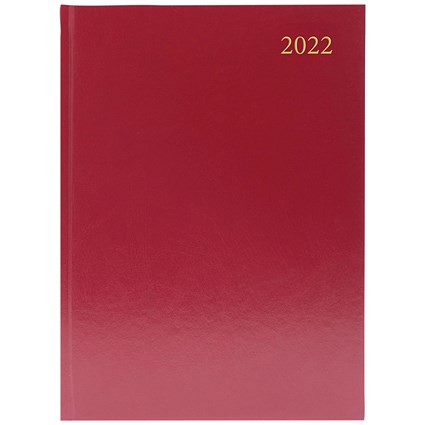 Desk Diary 2 Pages Per Day A4 Burgundy 2022