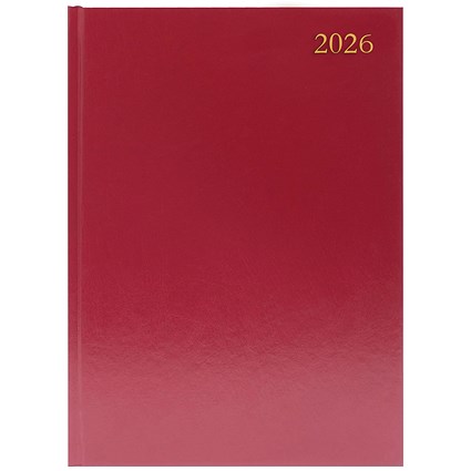 5 Star A4 Desk Diary, 2 Page Per Day, Burgundy, 2026