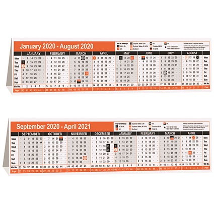 16 Month 2020 Desktop Calendar - 280 x 80mm