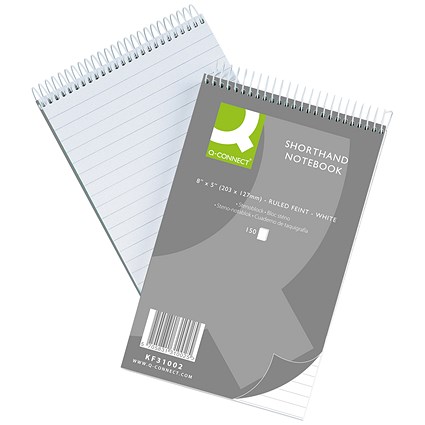 Q-Connect Wirebound Shorthand Notebook, 203x127mm, Ruled, 300 Pages, Pack of 10 Q-Connect Wirebound Shorthand Notebook, 203x127mm, Ruled, 300 Pages, Pack of 10
