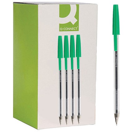 Q-Connect Ballpoint Pen, Green, Pack of 20
