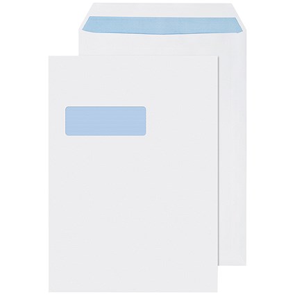 Q-Connect C4 Window Envelopes, Self Seal, 100gsm, White, Pack of 250 Q-Connect C4 Window Envelopes, Self Seal, 100gsm, White, Pack of 250
