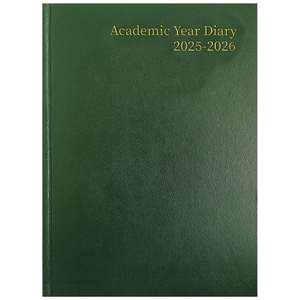 5 Star A5 Academic Diary, Week To View, Green, 2025-2026