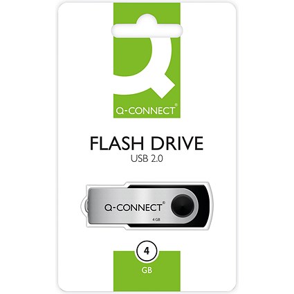 Q-Connect Silver/Black USB 2.0 Swivel 4Gb Flash Drive