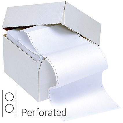 Q-Connect Computer Listing Paper, 1-Part, 11 inch x 241mm, 60gsm, Perforated, Plain, White, Box (2000 Sheets)