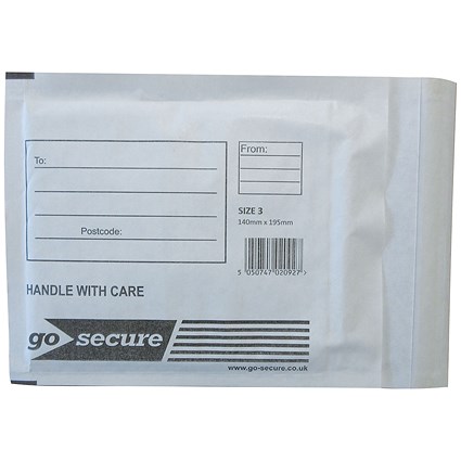 GoSecure Bubble Envelopes, Size 3 140x195mm, White, Pack of 100 GoSecure Bubble Envelopes, Size 3 140x195mm, White, Pack of 100