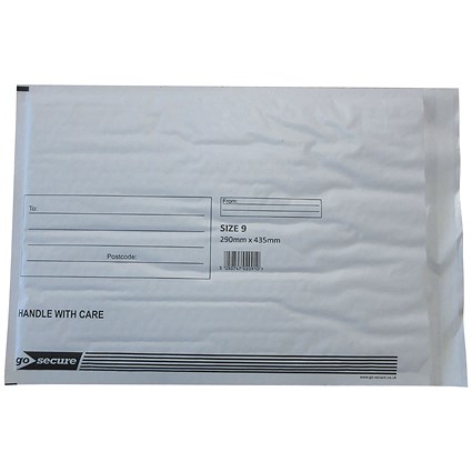 GoSecure Bubble Envelopes, Size 9 290x435mm, White, Pack of 50