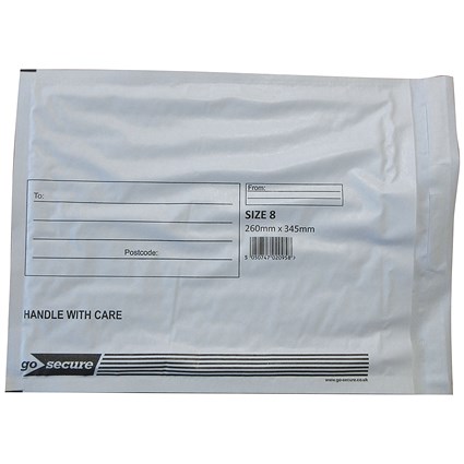 Gosecure Document Envelope GoSecure Bubble Envelopes, Size 8 260x345mm, White, Pack of 50 | Paperstone