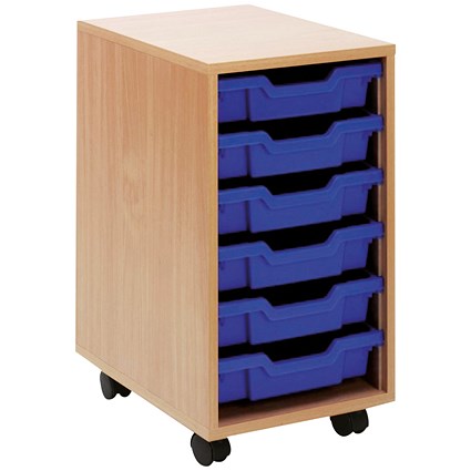 Jemini Mobile Storage Unit / 6 Blue Trays / Beech