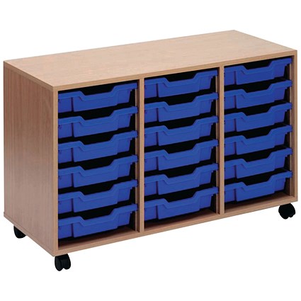 Jemini Mobile Storage Unit / 18 Blue Trays / Beech