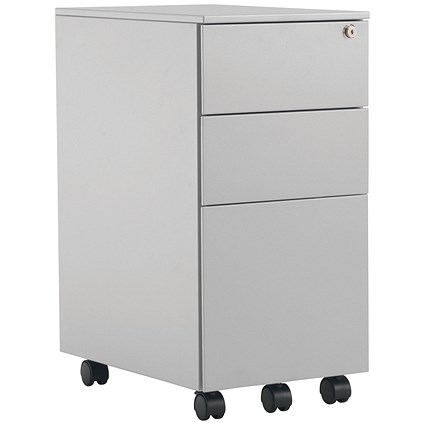 Jemini 3 Drawer Slimline Steel Mobile Pedestal, Silver Jemini 3 Drawer Slimline Steel Mobile Pedestal, Silver