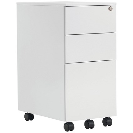 Jemini 3 Drawer Slimline Steel Mobile Pedestal, White Jemini 3 Drawer Slimline Steel Mobile Pedestal, White