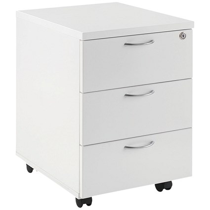 First Mobile 3 Drawer Under Desk Pedestal, White
