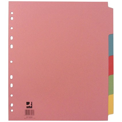 Q-Connect Subject Dividers, Extra Wide, 5-Part, Blank Multicolour Tabs, A4, Multicolour