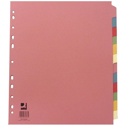 Q-Connect Subject Dividers, Extra Wide, 12-Part, Blank Multicolour Tabs, A4, Multicolour