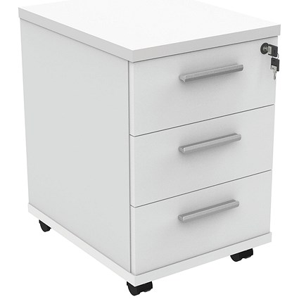 Astin 3 Drawer Mobile Pedestal, White Astin 3 Drawer Mobile Pedestal, White