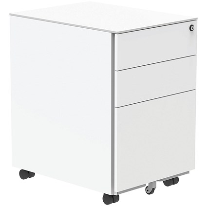 Astin 3 Drawer Mobile Steel Pedestal, White Astin 3 Drawer Mobile Steel Pedestal, White