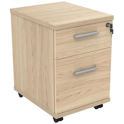 Polaris 2 Drawer Mobile Under Desk Pedestal, Oak
