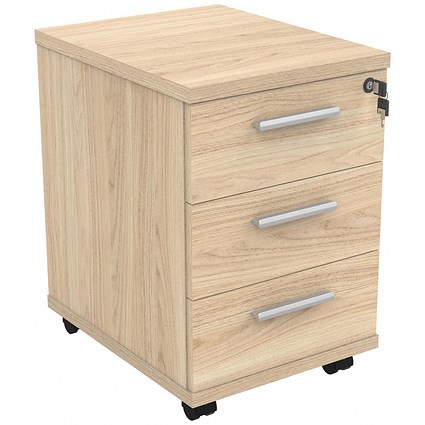 Polaris 3 Drawer Mobile Under Desk Pedestal, Oak Polaris 3 Drawer Mobile Under Desk Pedestal, Oak