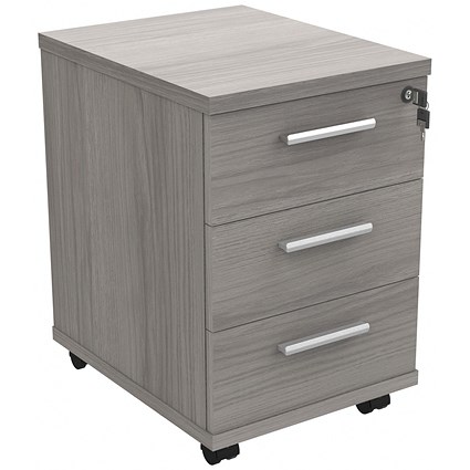 Polaris 3 Drawer Mobile Under Desk Pedestal, Grey Oak