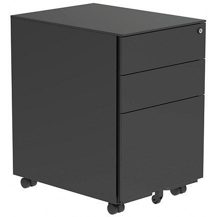 Polaris 3 Drawer Mobile Under Desk Steel Pedestal, Black