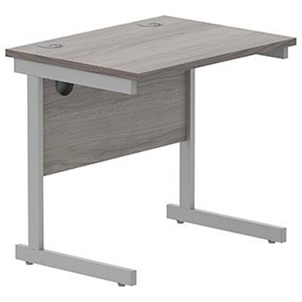 Astin 800mm Slim Rectangular Desk, Silver Cantilever Legs, Grey Oak
