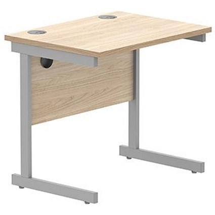 Astin 800mm Slim Rectangular Desk, Silver Cantilever Legs, Oak