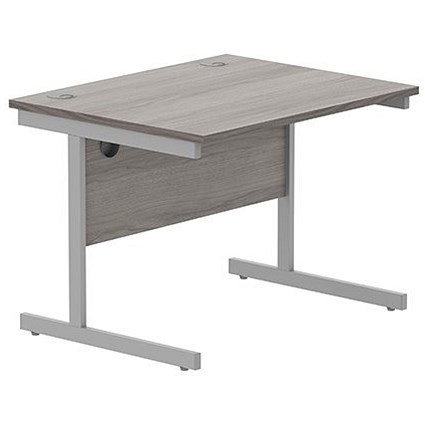 Astin 800mm Rectangular Desk, Silver Cantilever Legs, Grey Oak