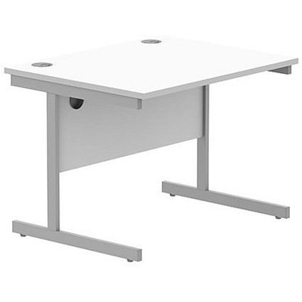 Astin 800mm Rectangular Desk, Silver Cantilever Legs, White Astin 800mm Rectangular Desk, Silver Cantilever Legs, White