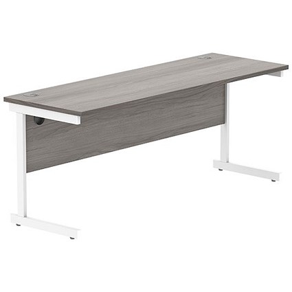 Astin 1800mm Slim Rectangular Desk, White Cantilever Legs, Grey Oak