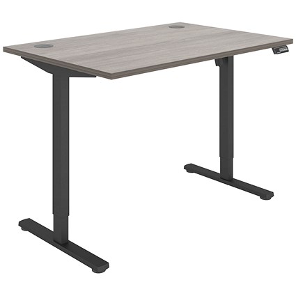 Polaris Single Motor Sit-Stand Desk, Black Leg, 1200mm, Grey Oak Top