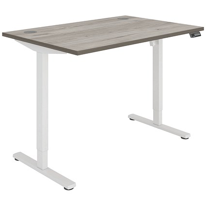 Polaris Single Motor Sit-Stand Desk, White Leg, 1200mm, Grey Oak Top