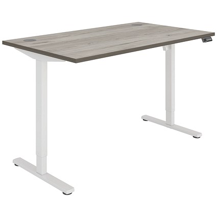 Polaris Single Motor Sit-Stand Desk, White Leg, 1400mm, Grey Oak Top
