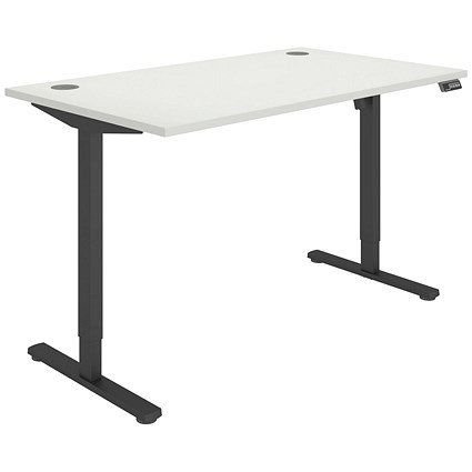 Polaris Single Motor Sit-Stand Desk, Black Leg, 1400mm, White Top