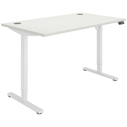 Polaris Single Motor Sit-Stand Desk, White Leg, 1400mm, White Top
