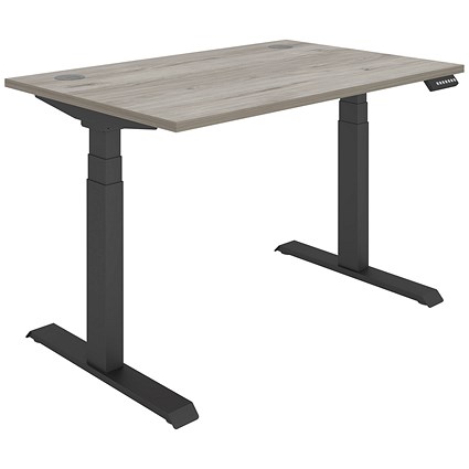 Polaris Dual Motor Sit-Stand Desk, Black Leg, 1200mm, Grey Oak Top