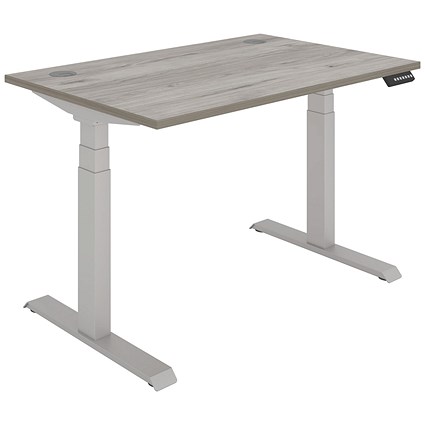 Polaris Dual Motor Sit-Stand Desk, Silver Leg, 1200mm, Grey Oak Top