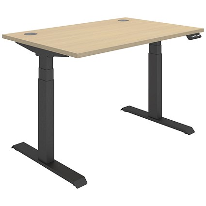 Polaris Dual Motor Sit-Stand Desk, Black Leg, 1200mm, Oak Top