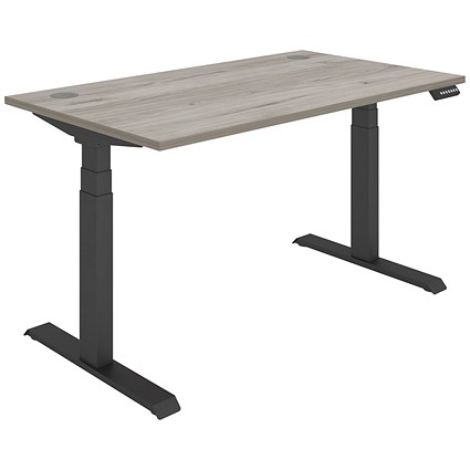 Polaris Dual Motor Sit-Stand Desk, Black Leg, 1400mm, Grey Oak Top