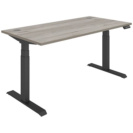 Polaris Dual Motor Sit-Stand Desk, Black Leg, 1600mm, Grey Oak Top